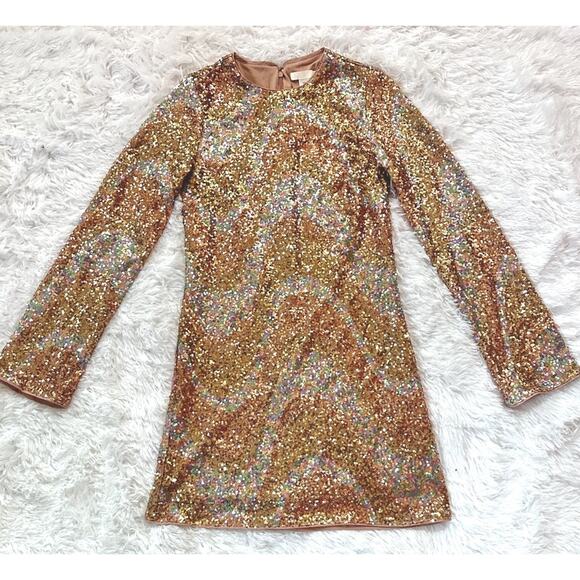 H&M Dresses & Skirts - H&M Sequin Dress Mini Bodycon Sz XS Long Sleeve Festive Party Rose Pink Lined
